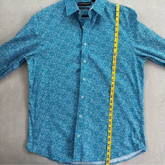 Nick Graham Stretch Modern Fit Button Down Shirt. Blue Floral. Size Large. - Picture 7 of 8